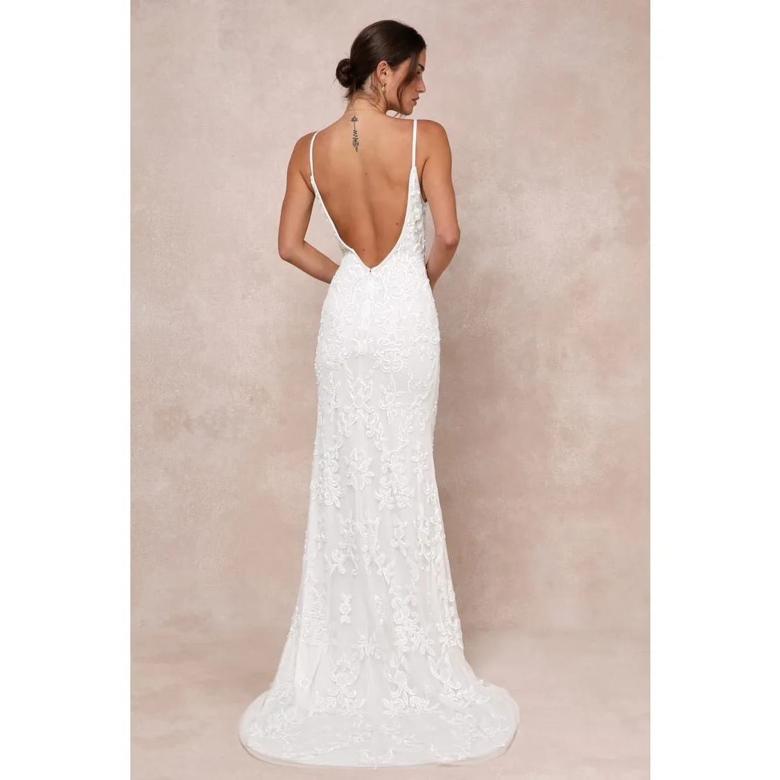 NWT Lulus Everlasting Passion White Sequin Beaded Backless Maxi Dress Bride Sz L - Image 3