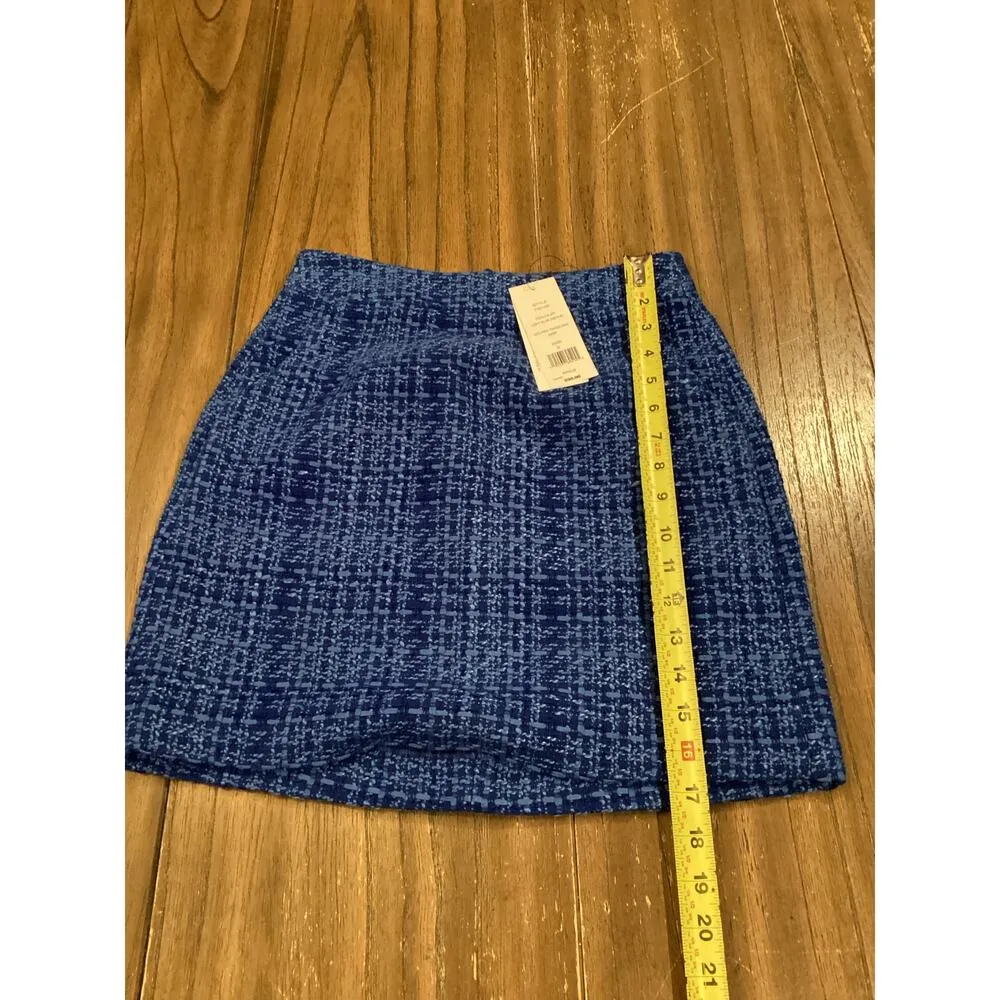 French Connection Azzurra Tweed Plaid Mini Skirt Blue NWT MSRP $98 size 2 - Image 2
