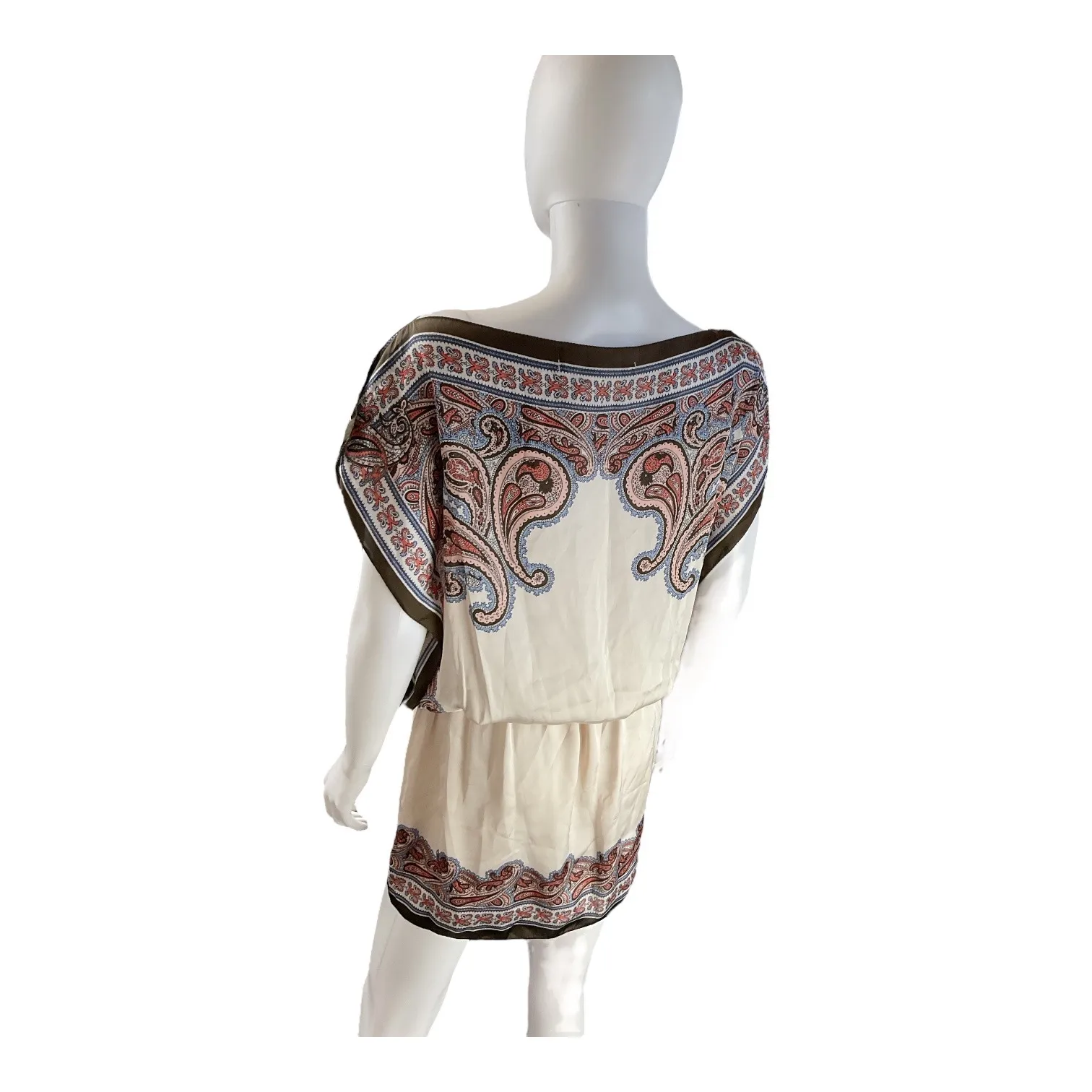 Max Studio Womens Paisley‎ Print Boat Neck Mini Dress Short Cream Size M - Image 5