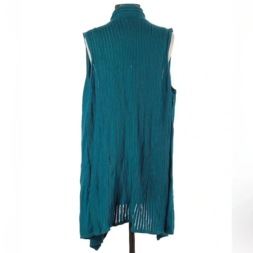 White House Black Market | Aqua Teal Sleeveless Open Front Waterfall Cardigan M - Image 2