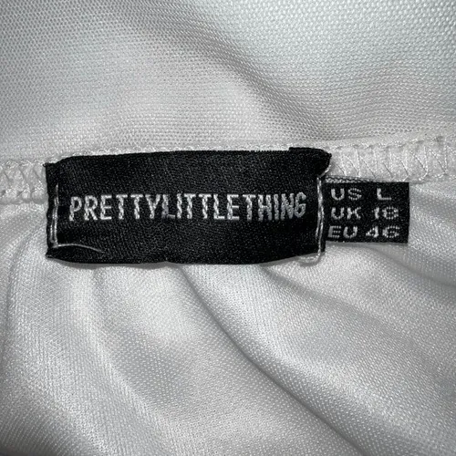 PRETTYLITTLETHING Sexy White Mesh Ruched Body Con Mini Dress‎ NWOT Large 14 - Image 6