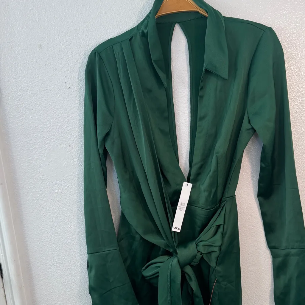 ASOS  Emerald green satin dress - Image 7