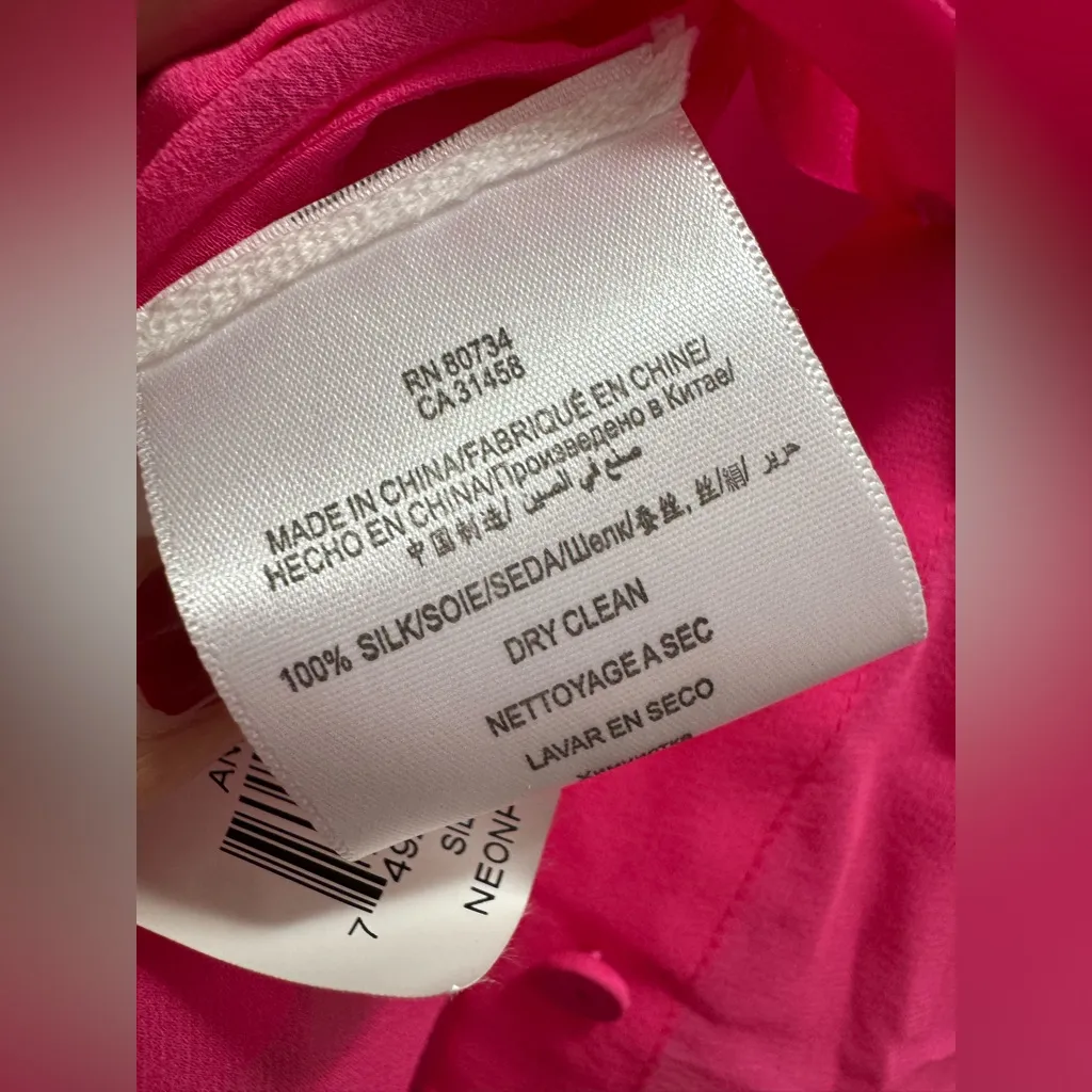 BCBGMAXAZRIA Anderson silk button-down blouse in neon pink medium - Image 3