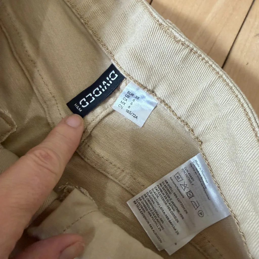H&M Divided Tan Wide Leg Denim Jeans Chino's Pants Size 6 Stretch - Image 5