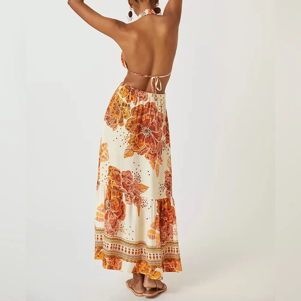 Farm Rio x Anthropologie Cutout Floral Maxi Dress in Neutral Motif Size L - Image 2