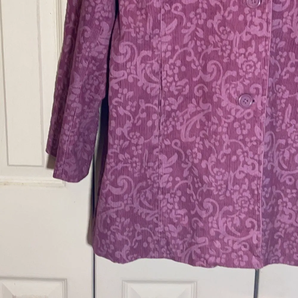Denim & Co Long Purple Floral Corduroy Blazer XL - Image 5