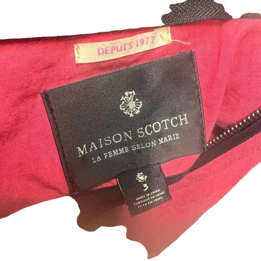 Maison Scotch Coral Pink Red Zip Trim Open Linen Blend Blazer Jacket Size 3 US 8 - Image 9