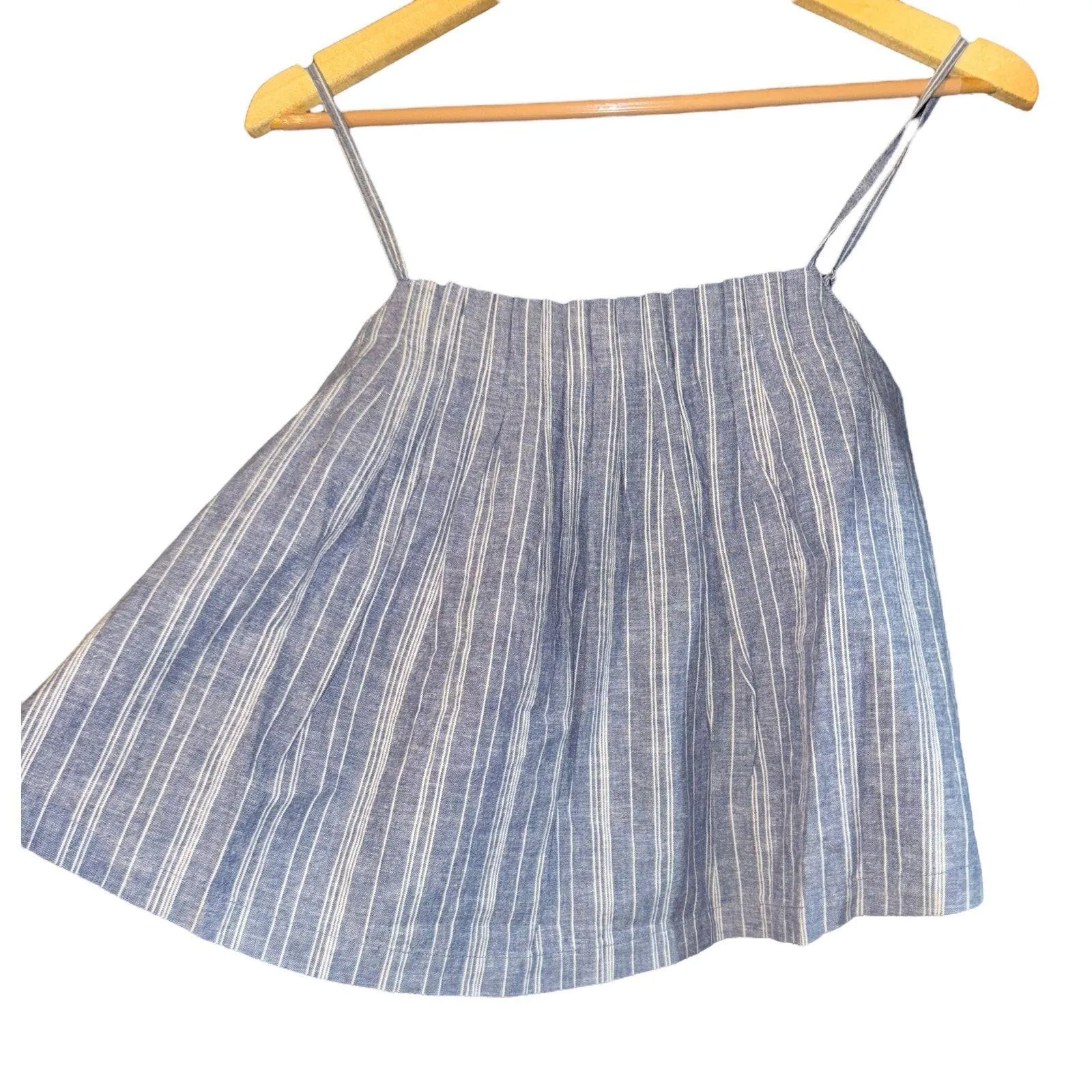 NWT Outerknown Linen Blend Tides Crop Top Womens XS Pleated Striped Chambray Blue - Image 5