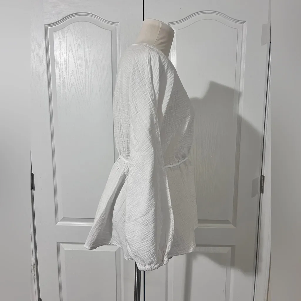 Plus Size Ava & Viv 100% Cotton‎ V Neck Blouse with Tie - sz X/14W - Image 3