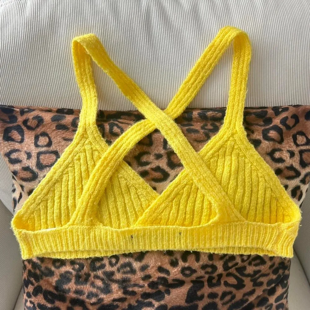 knit yellow bralette top cross back v neck - Image 6