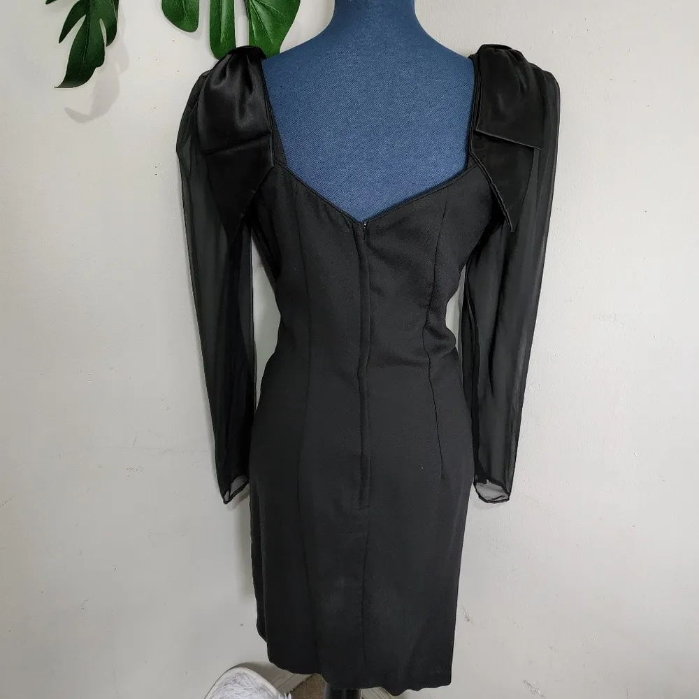 Vintage LA GLO Shouder Bow Sheer Sleeve Black Dress Size undefined - Image 7