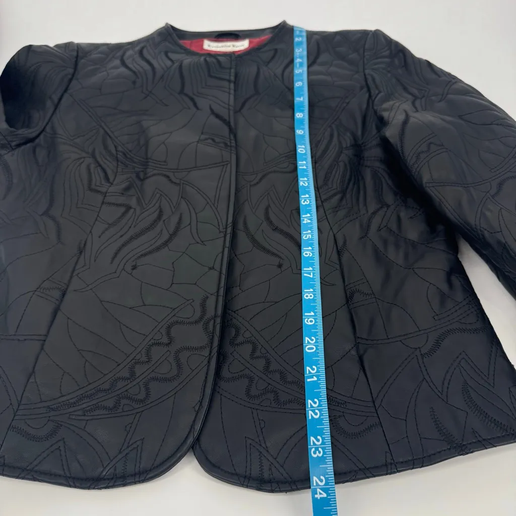 Katherine Kelly Black Floral Quilted Lambskin Leather Jacket S - Image 8