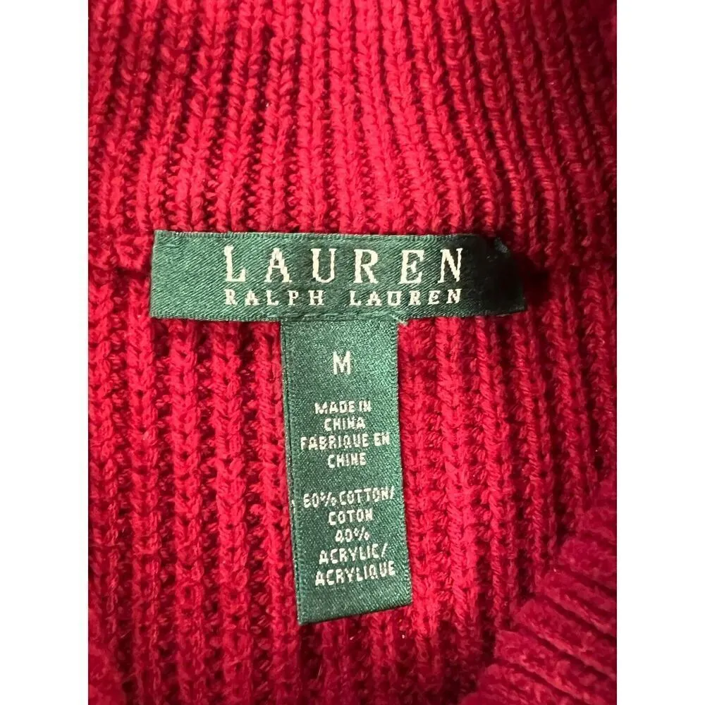 LRL Ralph Lauren Red Cotton Knit Cardigan Sweater Coat Striped Duster Sz M NWOT - Image 2