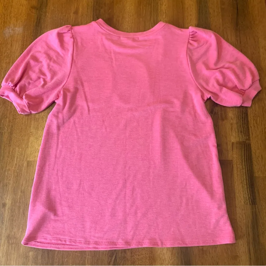 Haptics Top Vibrant Pink Tee with Colorful Egg Design M/L Sequins Easter Eggs Size M - Image 6