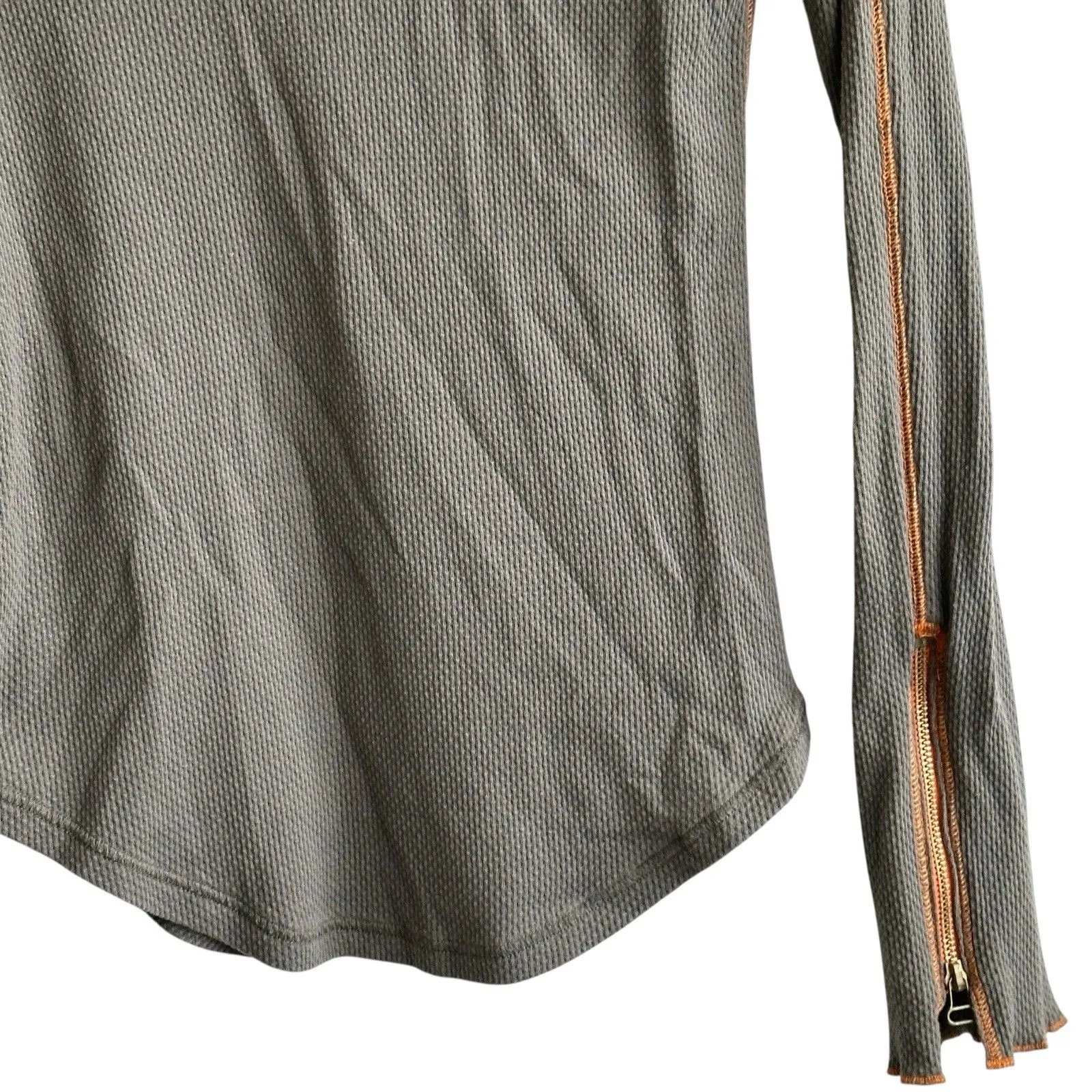 FREE PEOPLE Zip It Cuff Thermal Long-Sleeve Top Olive Green Orange Trim Size M - Image 6