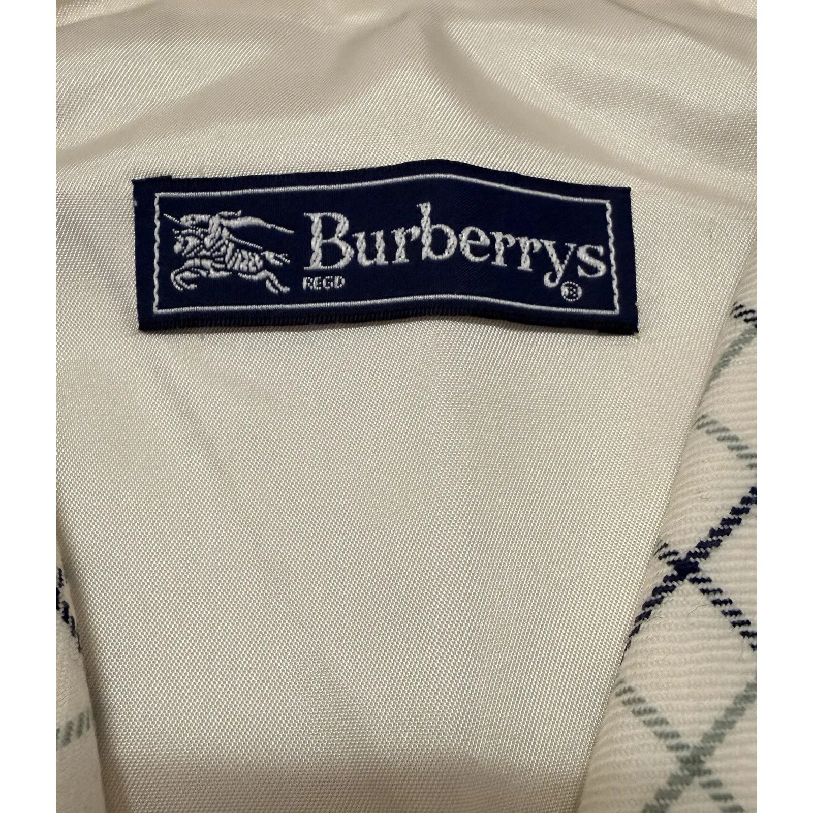 Burberrys Vintage Check Wool Vest Coat Liner Cream Navy Womens 8 USA - Image 5
