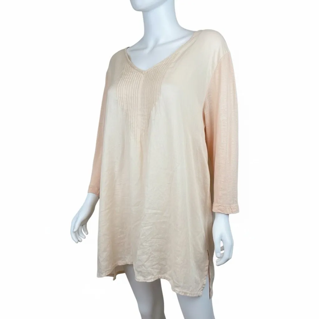 J Jill Love Linen Tunic Top Peach V Neck Pintuck Pleated Long Sleeve Size 2X - Image 8