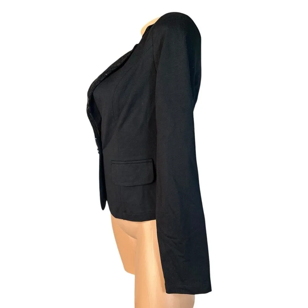 NEW No Boundaries Black Sequin Lapel Holiday Party Knit Blazer w/ Stretch S 3-5 - Image 4