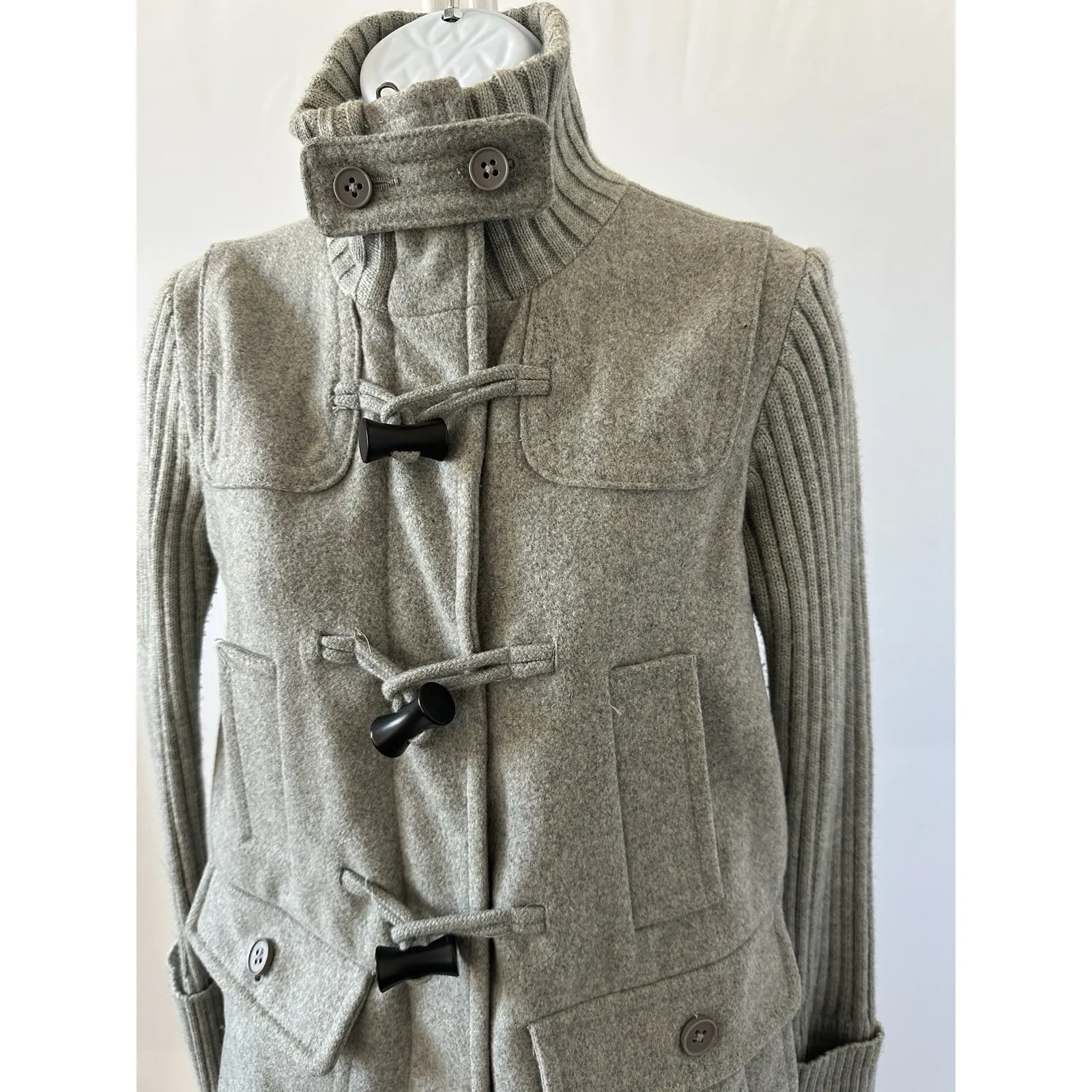 Gap Wool Blend Toggle Duffle Pea Coat Women XS Turtleneck Gray Jacket (b12) - Image 5