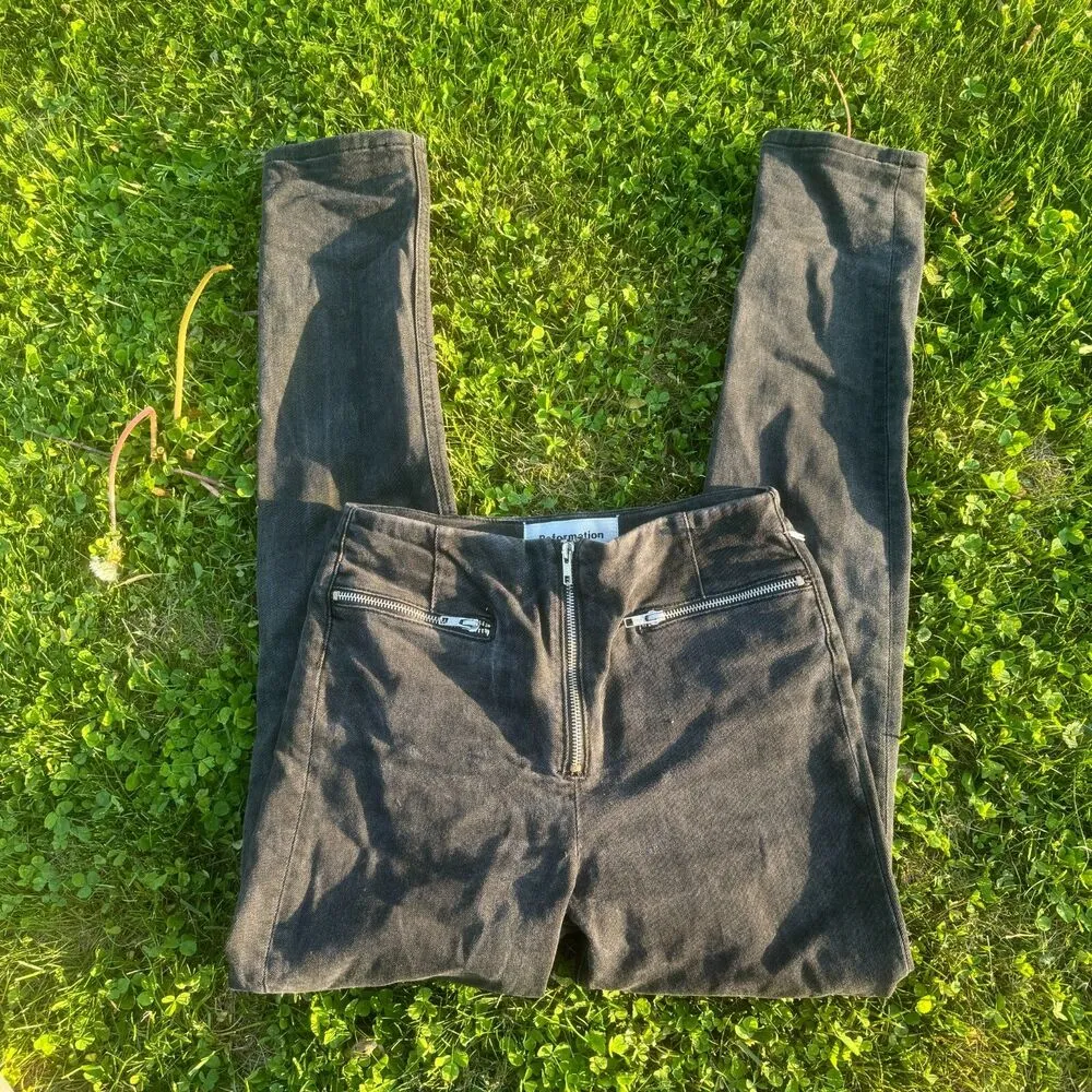 Reformation Black Stone Washed Niki Zipper Jeans Argentine Wash Stretch Size 26 - Image 3