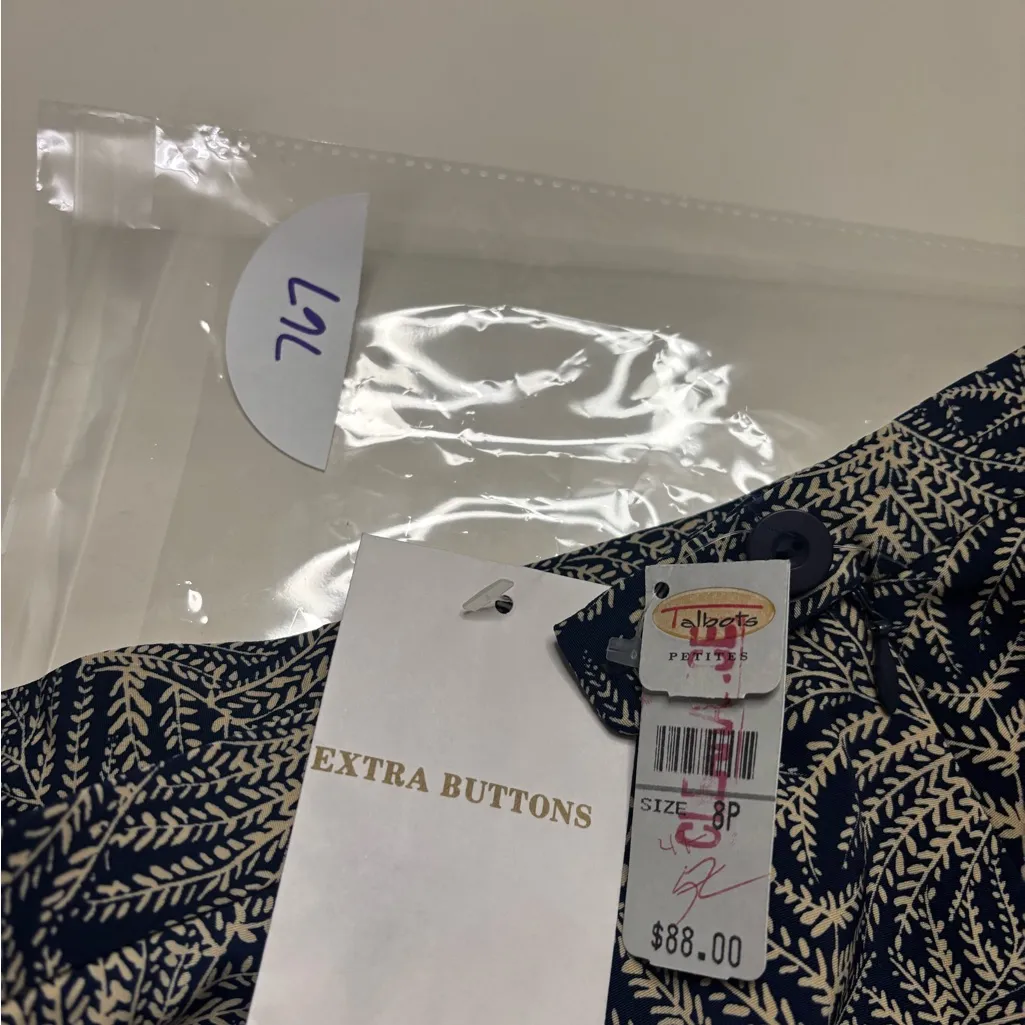 Talbots Lined Length Skirt Size 8 Navy Tan Ferns Vintage New Sews Stock - Image 6