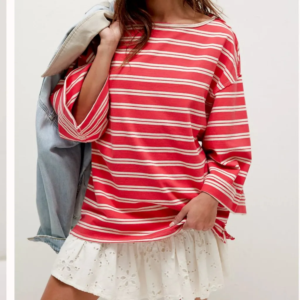 NWT Free People C'est La Vie Tee in Red Combo - Image 3