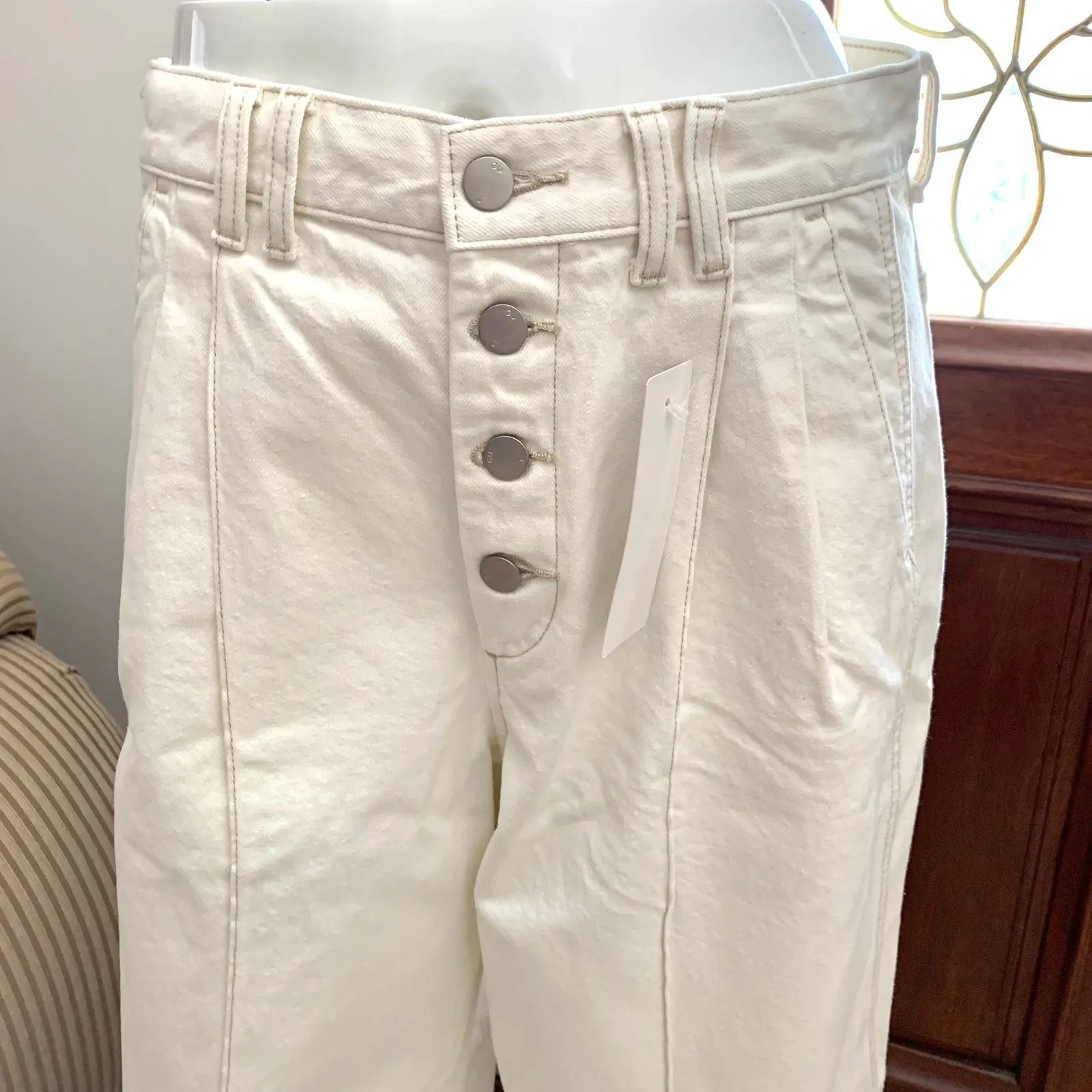 Rokh x GU (Uniqlo) Wide Button Cotton Jeans in Off White Size L - Image 5