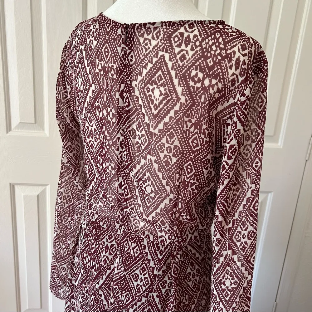 ANAMÁ - Chiffon Maroon & Cream Long Sleeve Lined Maxi Dress - Size Medium - Image 5