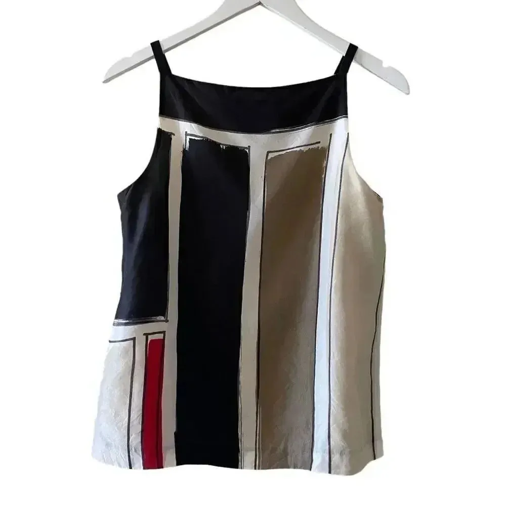 Theory Black Brown Cream Red Sleeveless Layered Silk Women’s Top SZ S # 1538 - Image 6