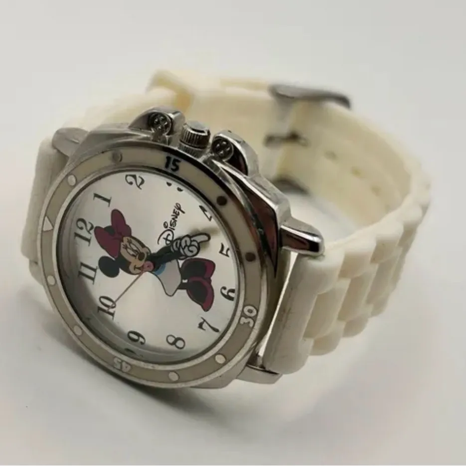 Disney Minnie Mouse White Silicone Band Silver face watch girl women’s Y2K - Image 9