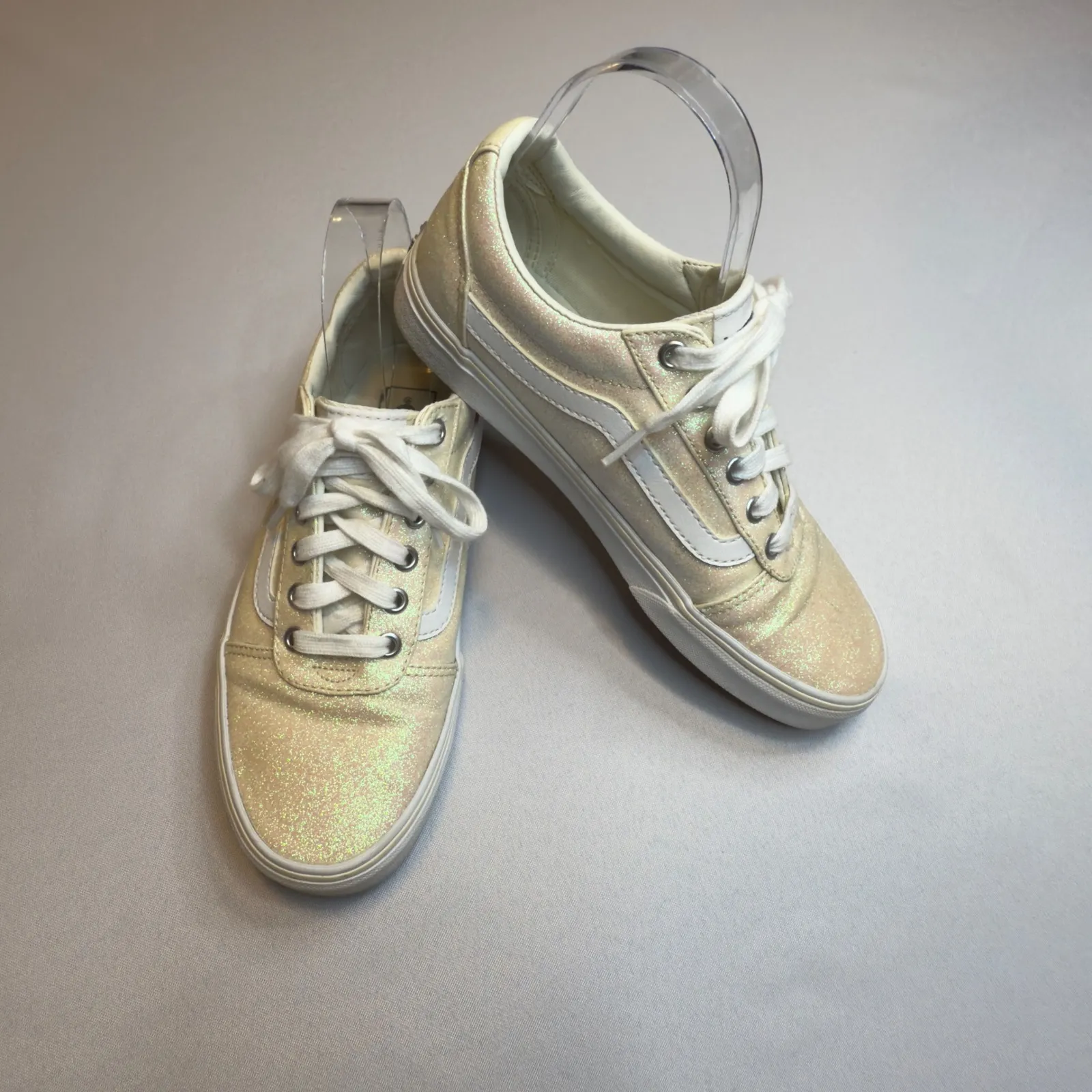 Vans Old Skool Glitter Sparkle Low Top Sneakers Women's Cream White Shoes Size 8 - Image 4