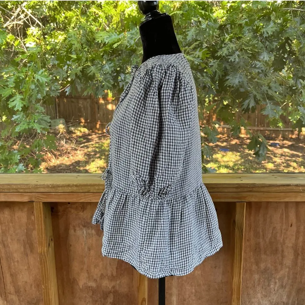 Wilfred Aritzia Violette 100% Linen Blouse Grey And White Check Size M - Image 3