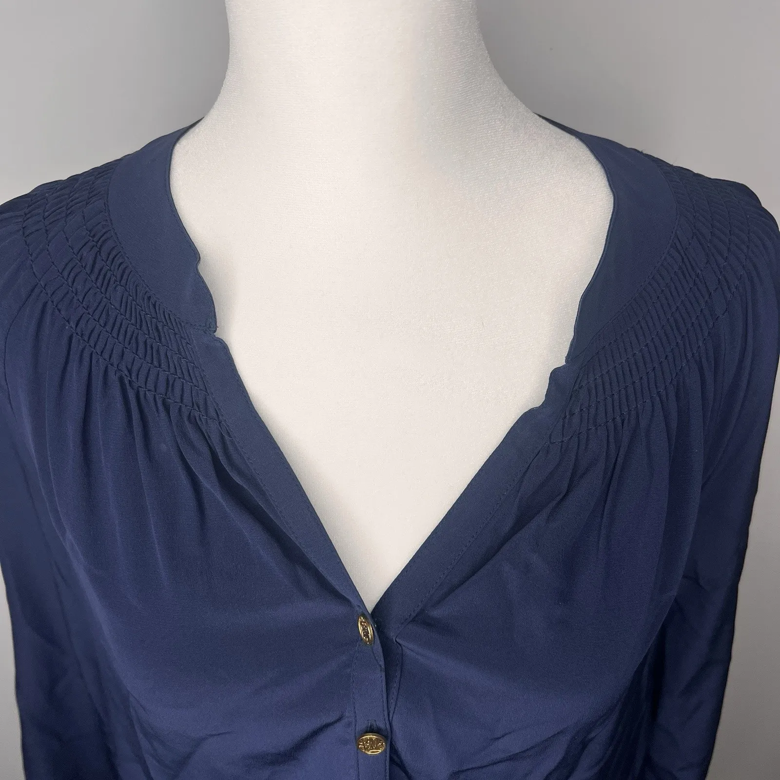 Elsa Silk lily pulitzer Navy Blue Top Blouse Long Sleeve Size XS Shirt - Image 3
