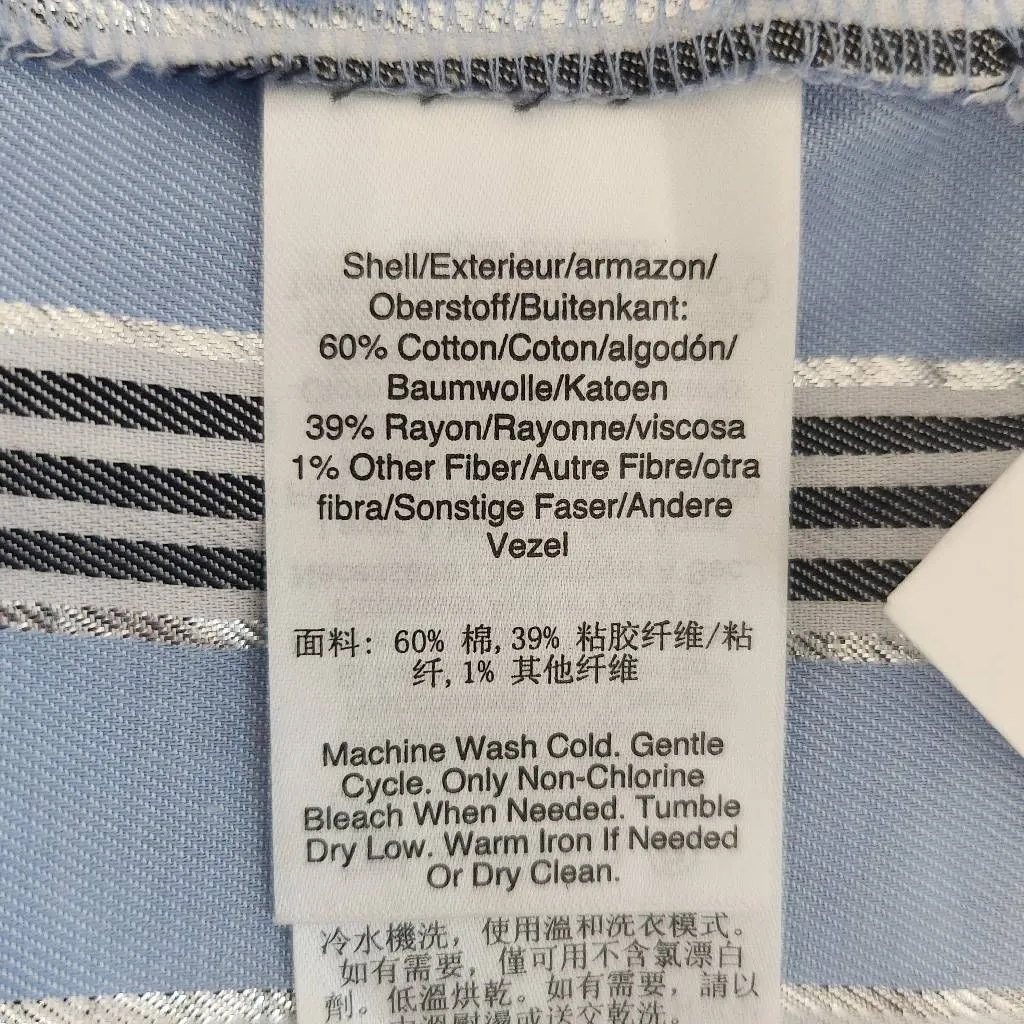 DKNY Blue Striped Button Down Shirt with Silver Metallic Accents NWT Size Medium - Image 9
