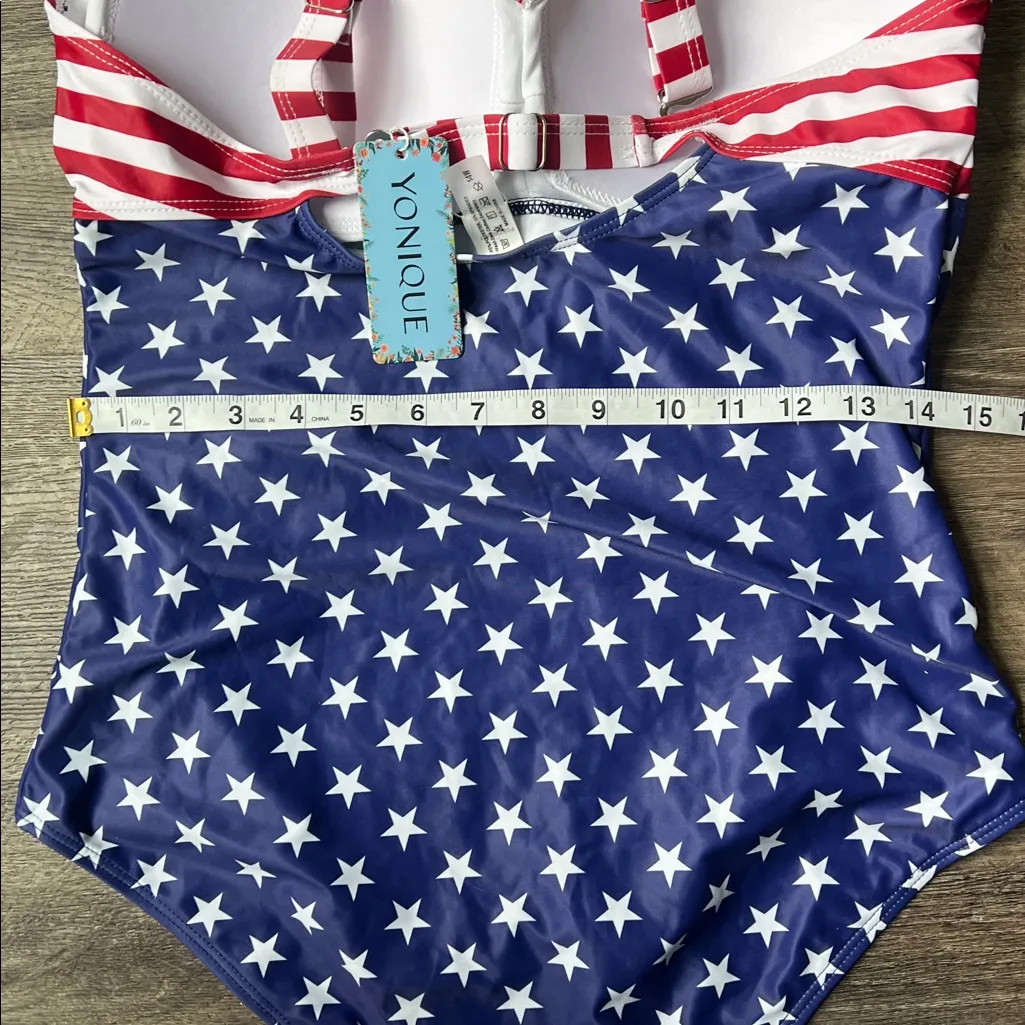 Younique Tummy Control Slimming One Piece Swimsuit Sz 14 National Flag ⚫️ Blue - Image 6