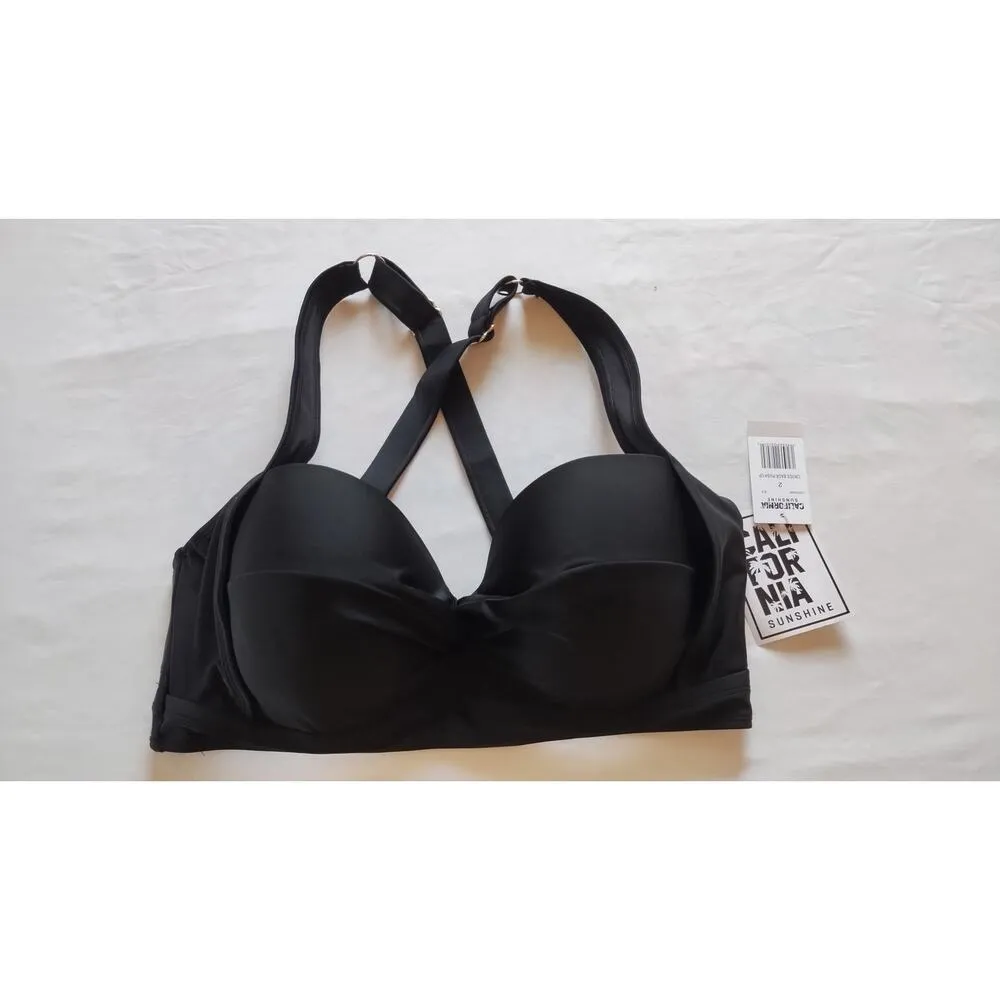 NWT California Sunshine Black twist- front molded cup bikini top size 2 - Image 4