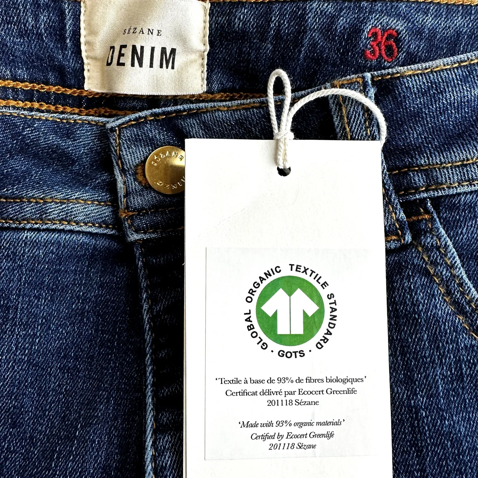 Sezane Parfait Jeans Slim Organic Cotton Mid Rise Medium Wash Blue 36 Tall NWT - Image 3