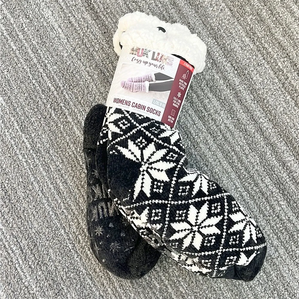 Muk Luks Cabin Socks Slippers 2 Pair Pack Snowflake L XL 8 - Image 2