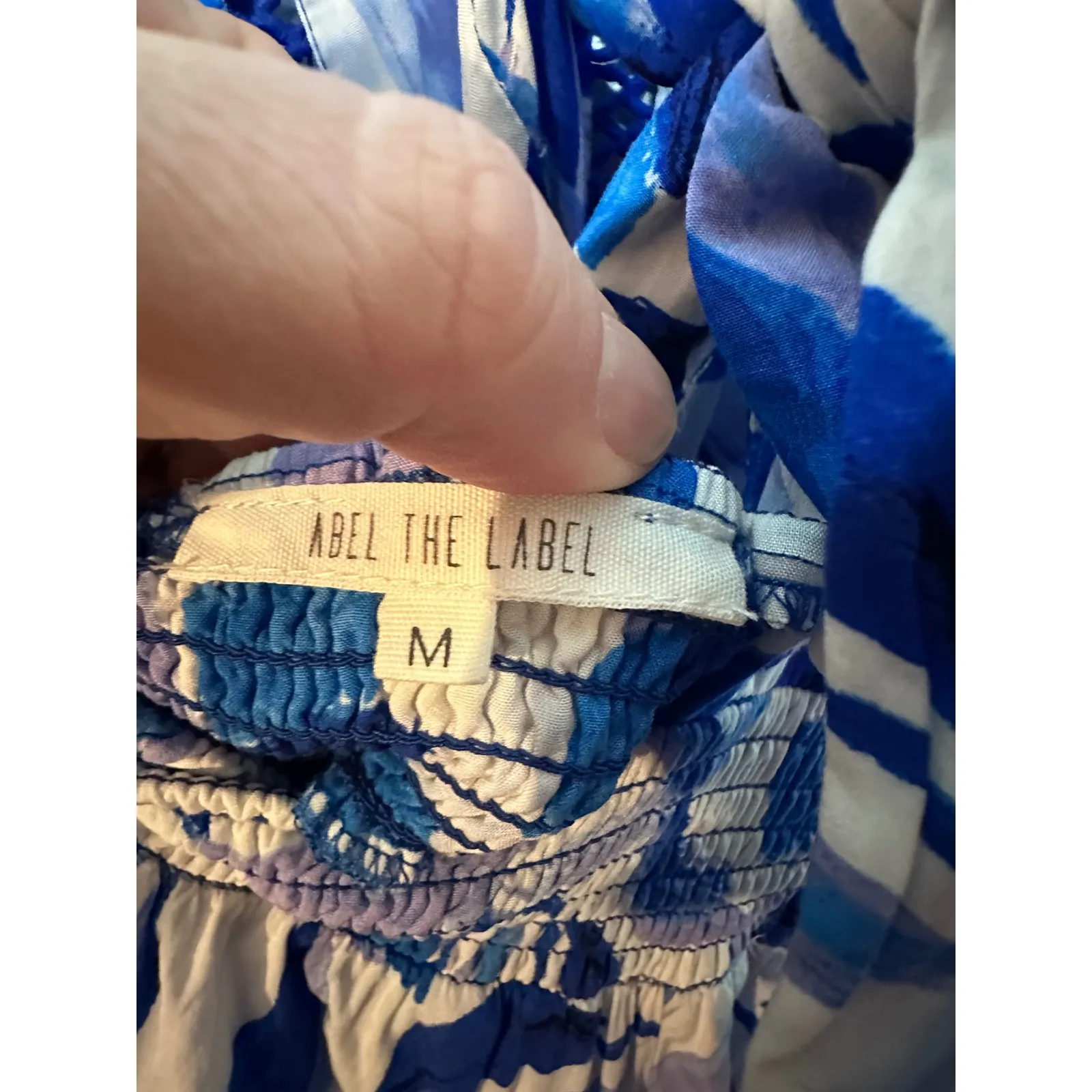 Abel The Label Rumi Maxi Dress Blue White Floral Halter Neck Smocked Waist M - Image 5