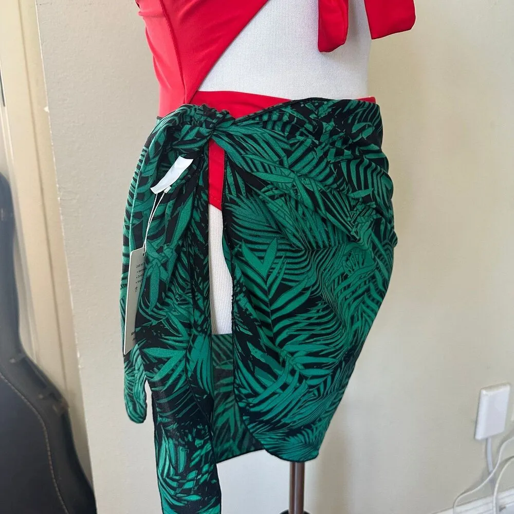 Women’s swimsuit set/ one piece and sarong bikini wrap Red - Image 4