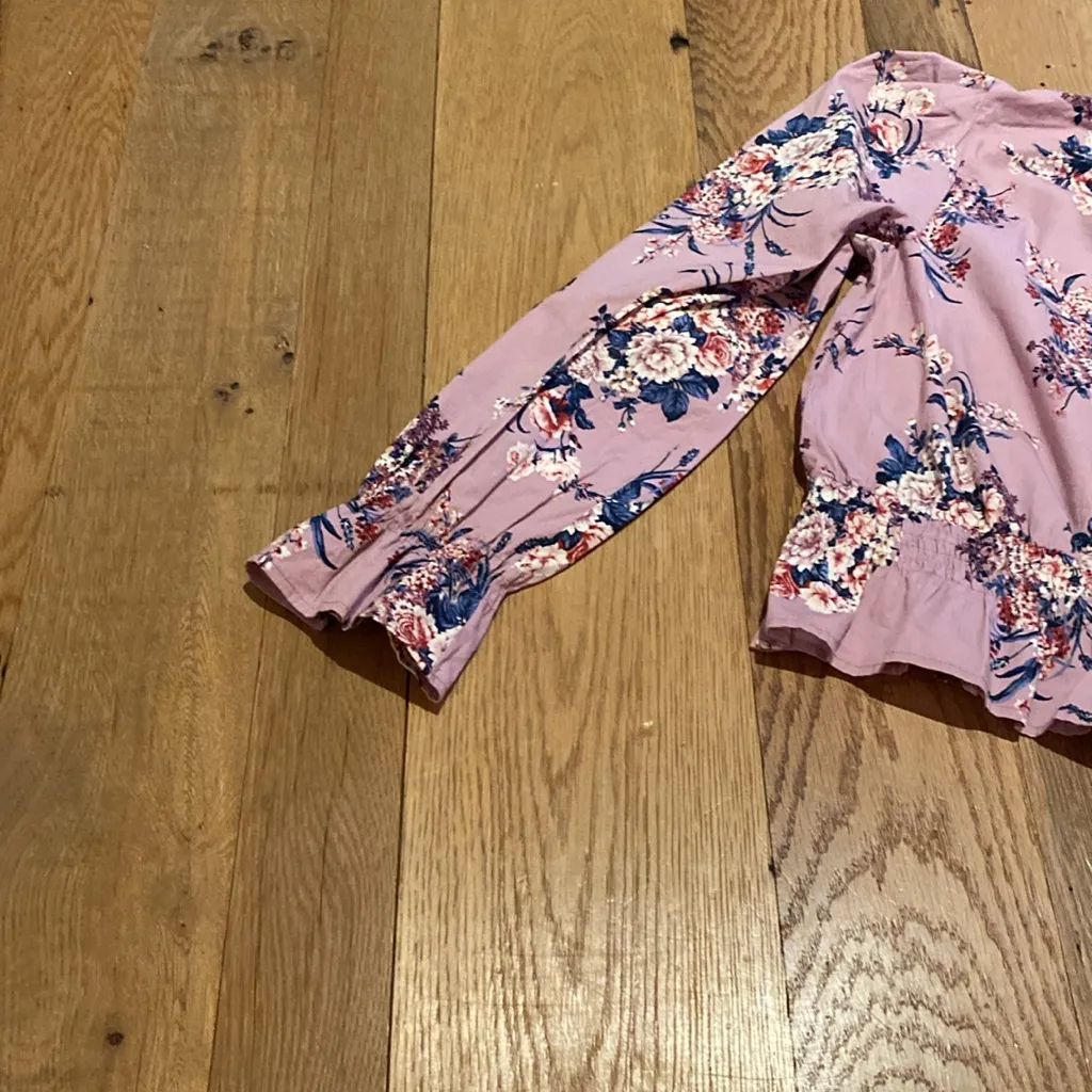 Chocolate USA Cotton Smocked Waist Mock Neck Puff Sleeve Blouse Floral MEDIUM - Image 12