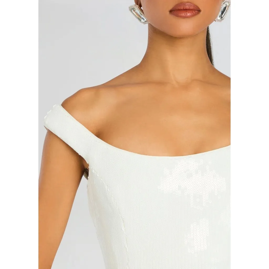 retrofete Jazmina Off Shoulder Sequin Dress White Womens Size XS - Image 5