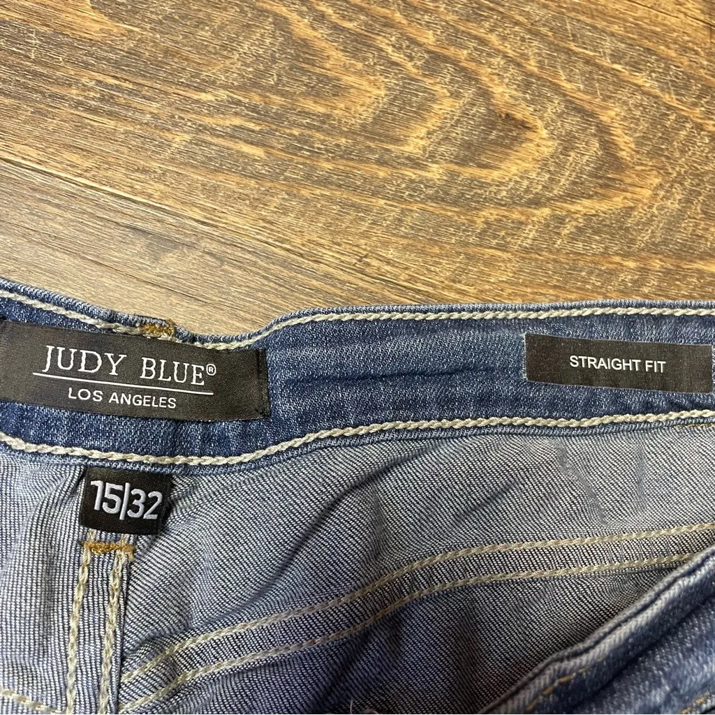 Judy Blue Jeans High Waist Straight Leg Stretch Denim Women's 15/32 Distressed - Image 4