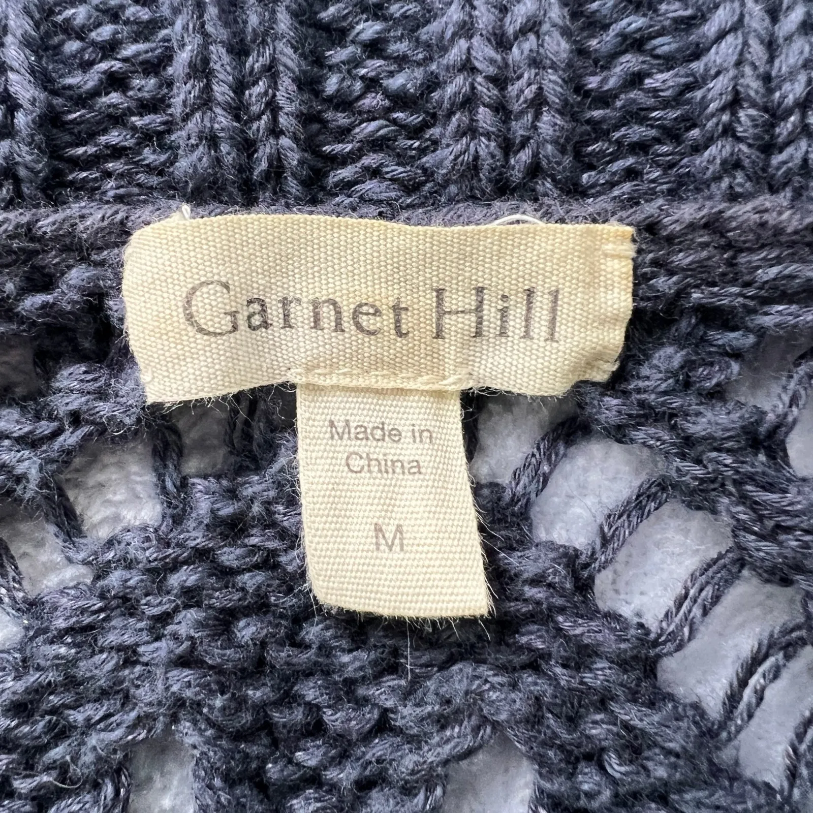 Garnet Hill Pointelle Open Knit Cardigan M Blue Linen Cotton Crochet Sweater - Image 4