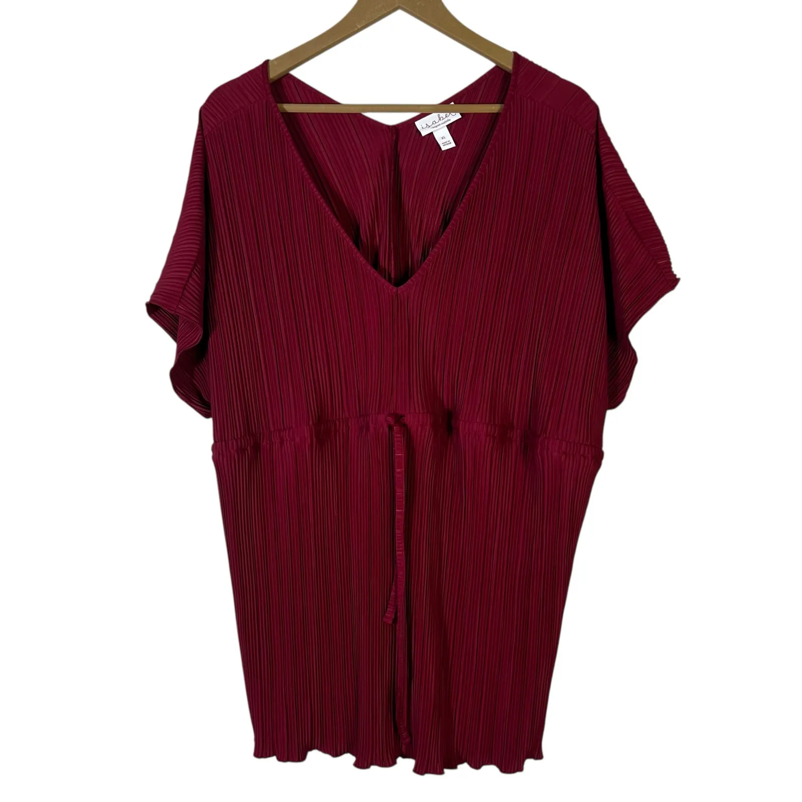 Ingrid + Isabel Plissé Tunic Maternity Top XL Burgundy Maroon Dolman Sleeve Red Size undefined - Image 2