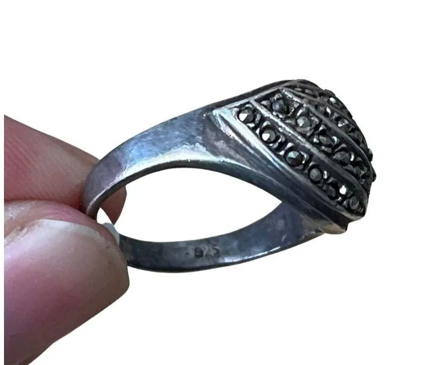 Sterling Silver Marcasite Ring, Victorian Style Ring, Vintage Silver Ring Sz 6.5 - Image 3