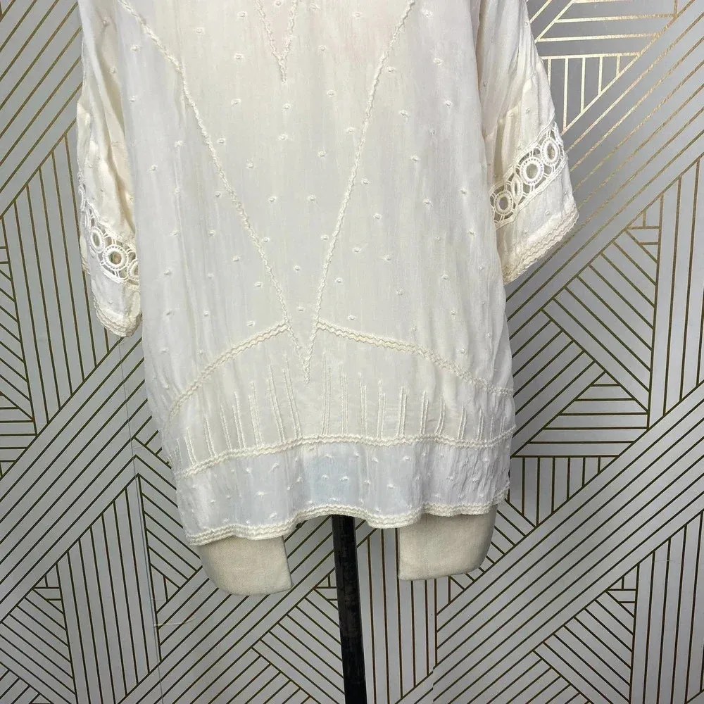 Sundance Swiss Dot Crochet Short Sleeve Top in Cream‎ Ivory Size US Small - Image 11