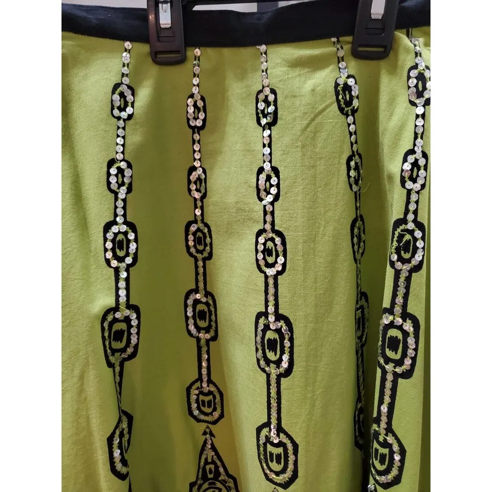 NY Collection Women Green Black Cotton A-Line Zipper Waist Knee Length Skirt 2X - Image 3