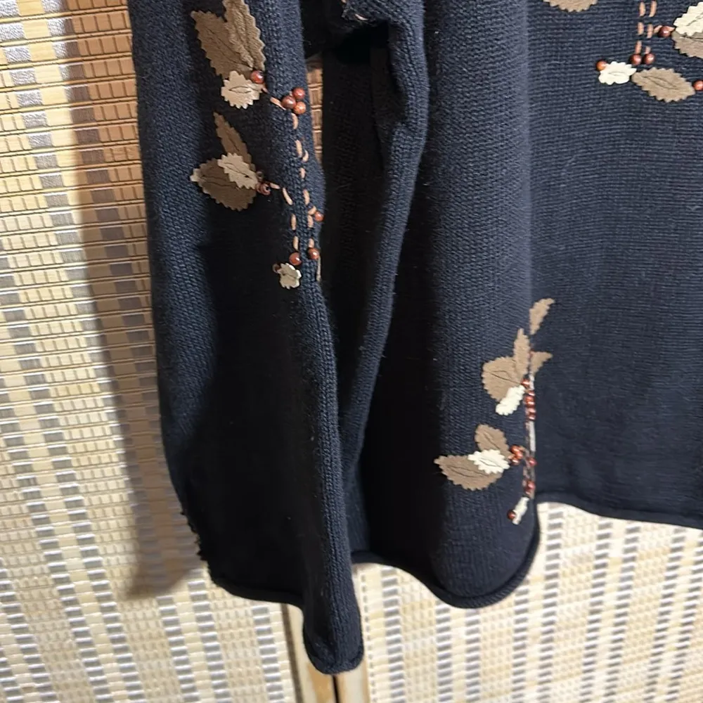 Susan Bristol Vintage Y2K Auturn Leaf Pattern Black Beaded Sweater Size XL - Image 3