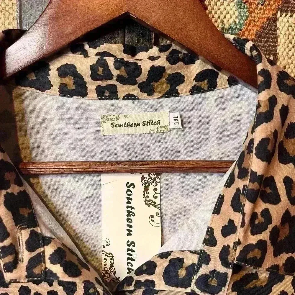 Southern Stitch Leopard Serape Block Color Long Sleeve Top Woman’s Plus Size 3X - Image 4